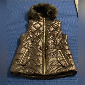 Michael Kors Black Puffer Vest Fur hood Large